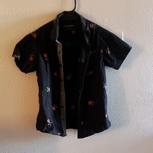 Kids Black Button Down Shirt with Red Floral Pattern